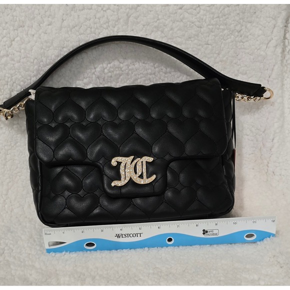 Juicy Couture Quilted Heart Flap Shoulder Bag Purse Y2K Bling Black NWT - Picture 2 of 6